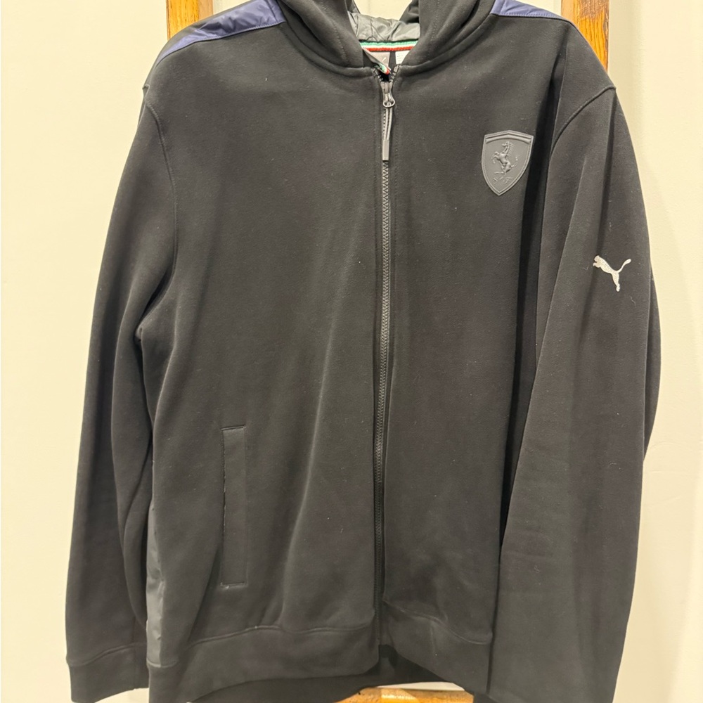 Puma Men's Black Bomber Jacket with Blue Accents